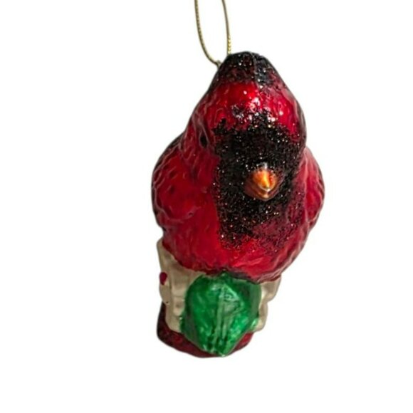 Vintage Thomas Pacconi Red Cardinal Glass Christmas Ornament Bird Floral Holiday - Picture 3 of 9